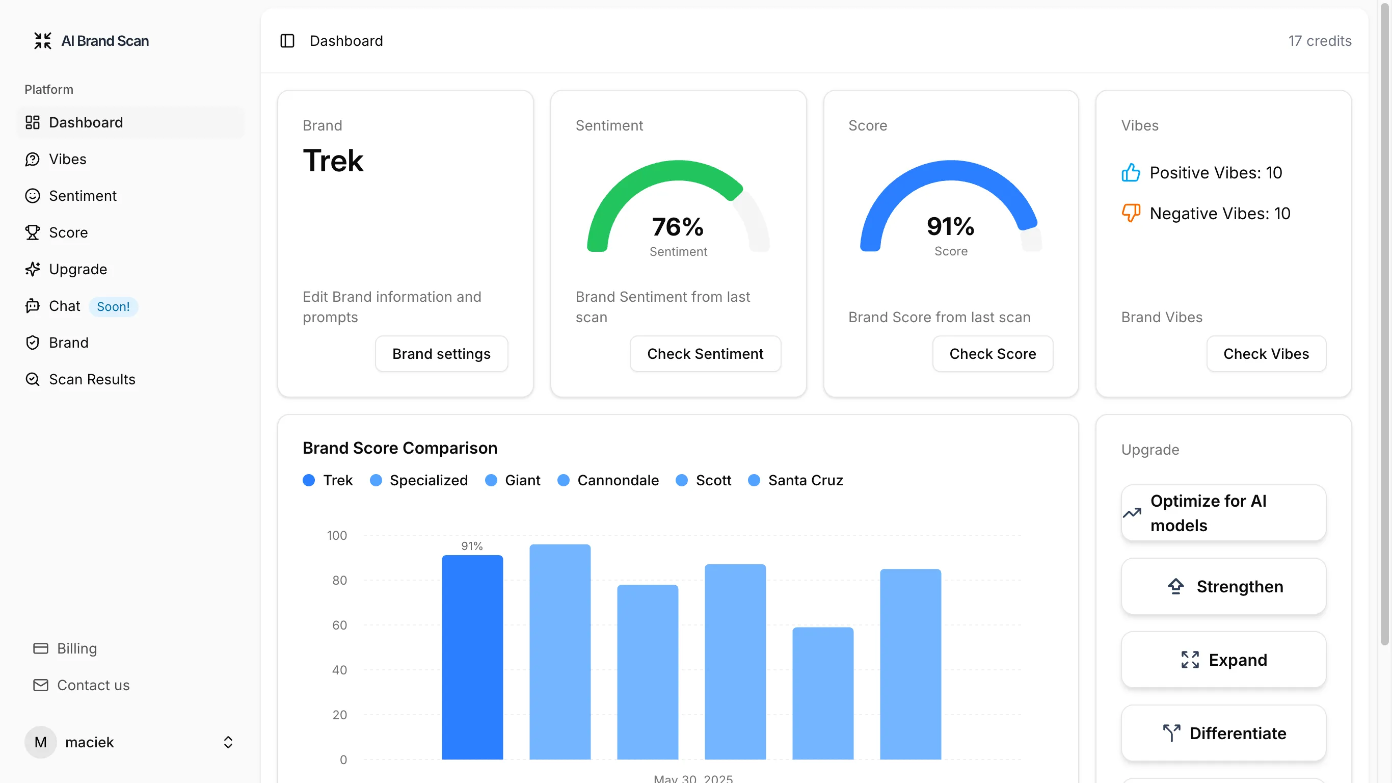 Dashboard page screenshot of AI Brand Scan